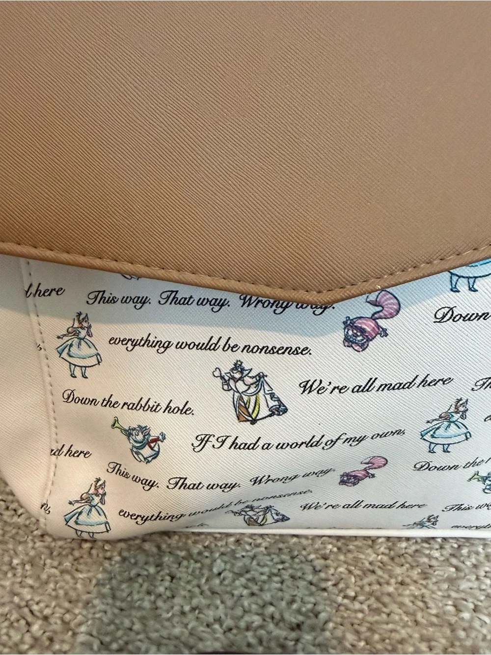 Disney Loungefly Cream Alice in Wonderland Script Shoulder Bag
